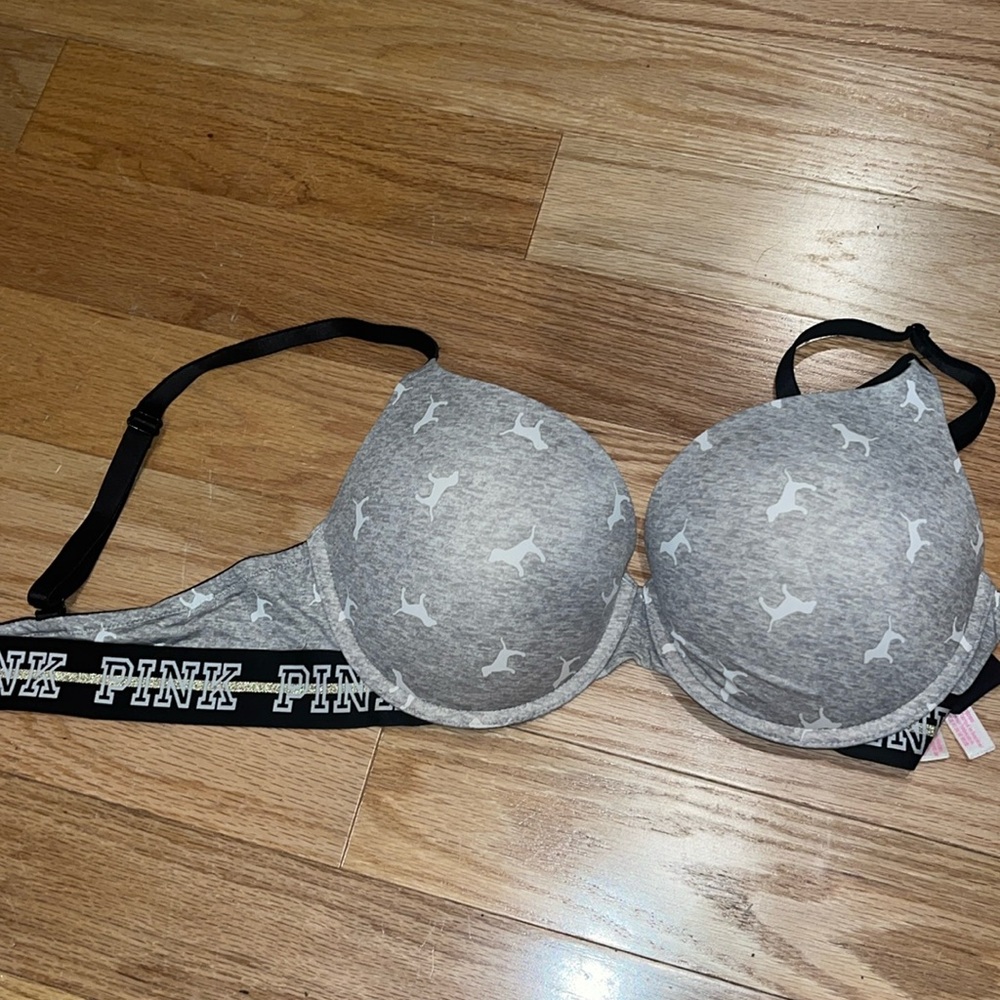 36D Pink gray pink dog push up bra.